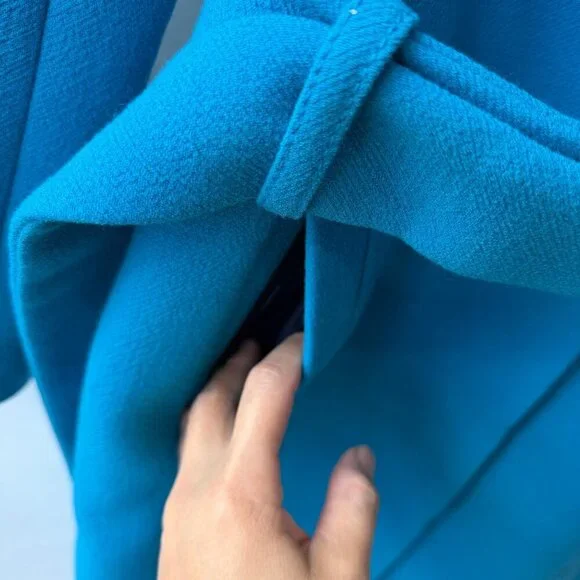 J.Crew Double Cloth Italian Wool Belted long Coat Women’s Size 0 Blue - Picture 6 of 13